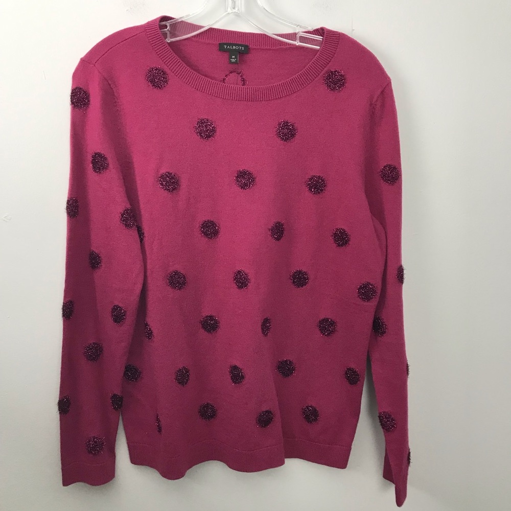 Talbots Fuchsia Crewneck Sweater with Dark Fuchsia Pom-Dot Accents